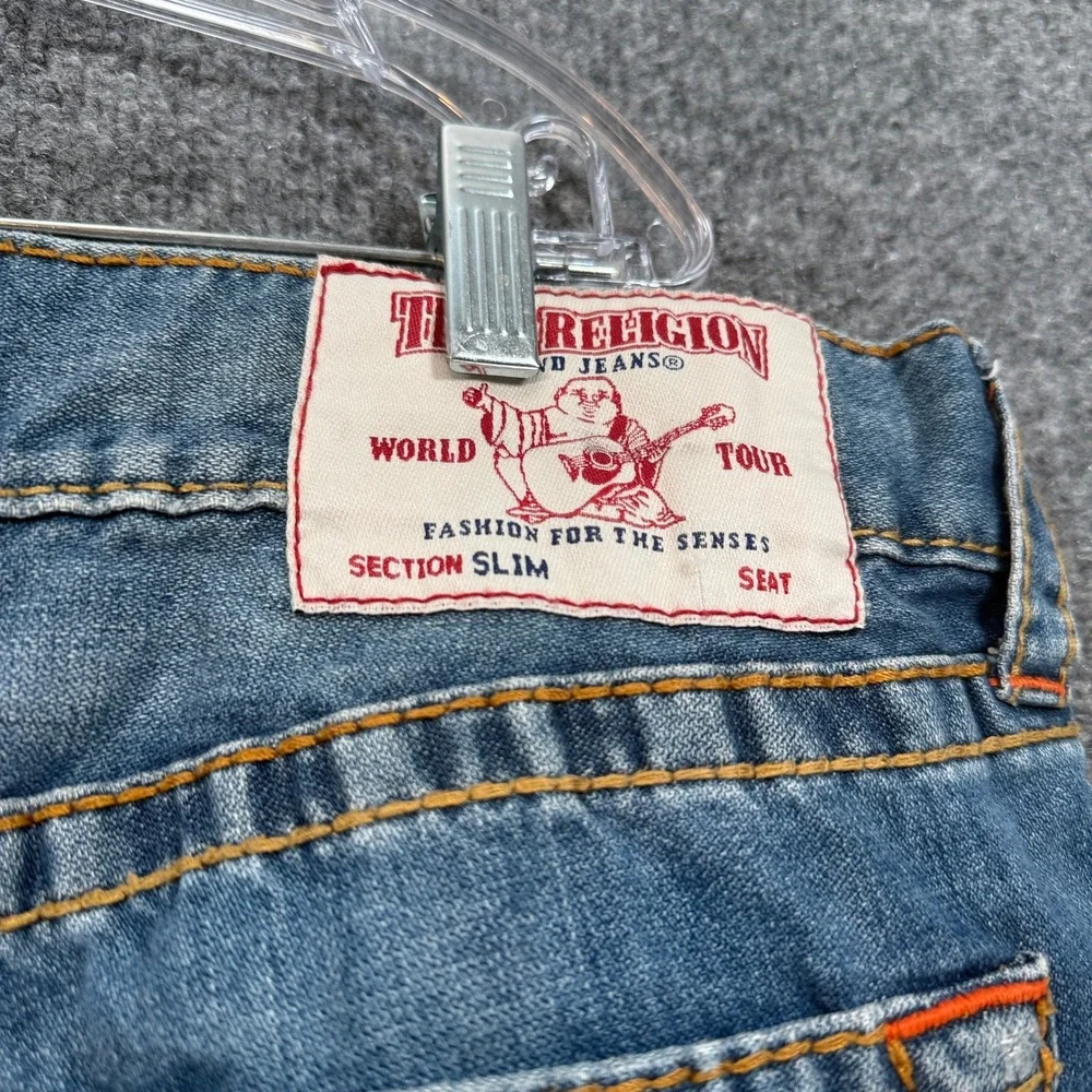 True Religion Slim Jeans Mens 38 Blue Contrast Stitch Horseshoe Denim Casual